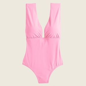 J Crew Plunge V-neck one-piece swimsuit in Pink Wild Petunia